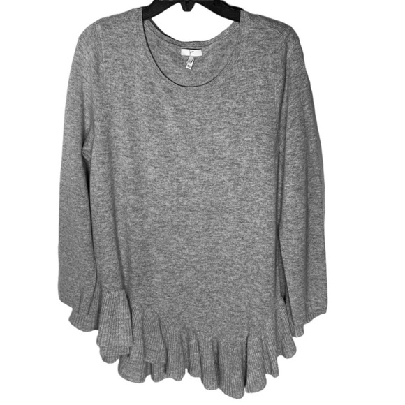 Joie wool and cashmere asymmetrical ruffle hem long sleeve sweater - Picture 1 of 6